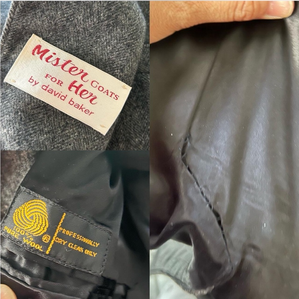 VTG 80s Double Breasted Mister Coats by David Baker Wool Herringbone Overcoat. - Picture 7 of 9